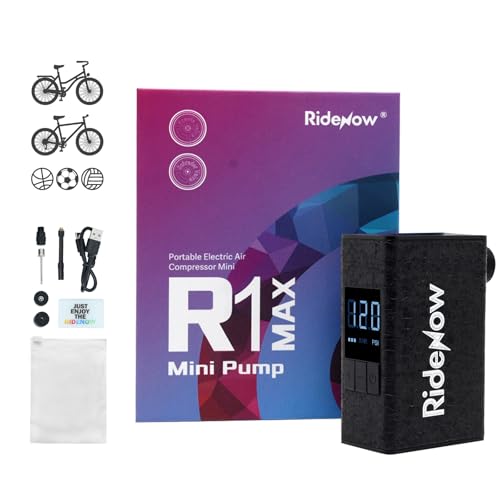 RideNow Mini Bike Pump, Compact Bicycle Pump with Gauge, Max 150 PSI Bike Tire Pump with Auto Stop, Portable Bicycle Pump for Mountain/City/Road Bike with Presta & Schrader Valve, R1MAX