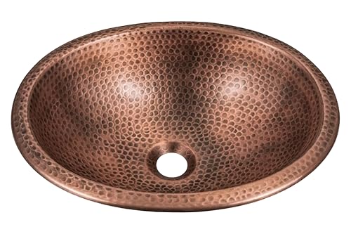 Monarch Abode Bathroom Sink &ndash; 17-Inch Oval Drop In Bathroom Sink, Top Mount Hand Hammered Pure...