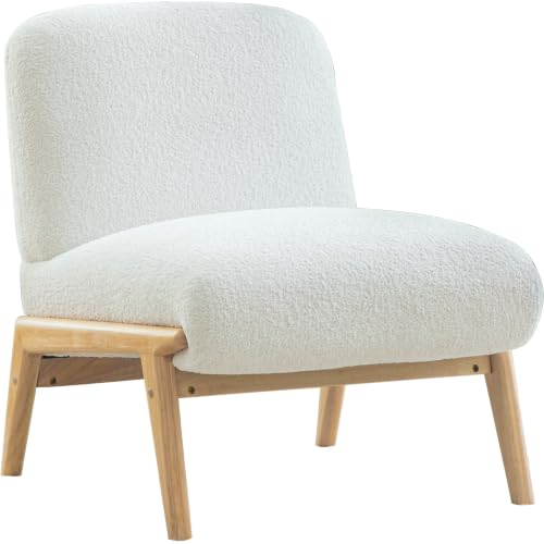 Set di 2 poltrone imbottite con gocce di pioggia egiziane in tessuto avorio con gambe in legno massello, sedia senza braccioli per soggiorno, camera da letto, sala d'attesa