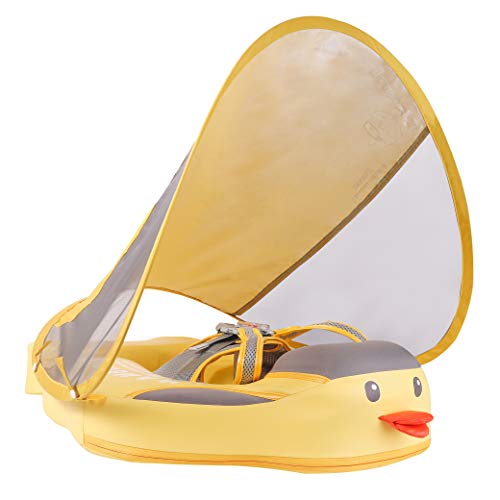 Image of Mambobaby Float Add Tail Baby Swim Float with Canopy, Non-Inflatable Solid Baby Float, Upgrade Soft Waterproof Skin-Friendly Leather Material Infant Swim Float (Special Edition Yellow)