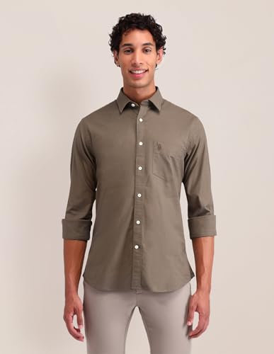 Image of U.S. POLO ASSN. Solid Tailored Fit Shirt for Men - 100% Cotton, Breathable & Comfortable, Full Sleeves Casual Shirt for Men