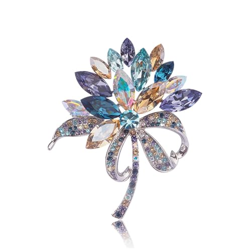 Image of Sparkling Rhinestone Flower Brooch Pin Premium Blue Purple Crystal Flower Brooch Lapel Pins Vintage White Rose Broochs Clothes Hat Bag Dress Clothing Jewelry for Women
