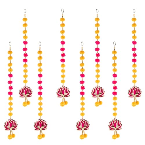 Image of Prapti Handicrafts Handmade Traditional Lotus Pompom Wall and Door Hanging Latakan for Home | Diwali Decor | Wedding and All Festival Decoration | Decorative Items for Pooja Room,Temple Pack of 8