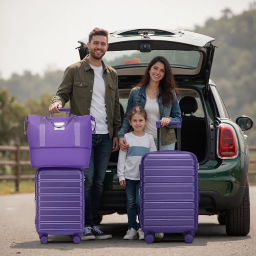 Image of LARVENDER Luggage Sets 6 Piece, Expandable Suitcases with Wheels | Suitcase Set for Women and Men|Checked Luggage|Carry On Luggage|Hardside Lightweight|Purple