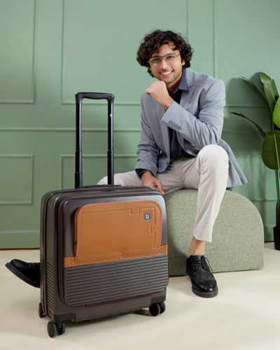 Image of EUME Overnighter Pro Luggage Trolley for Travel 18 inch, Cabin Bag | Trolley Bag Small for Luggage | with Laptop Sleeve | 100% German Bayer Polycarbonate - Espresso Brown