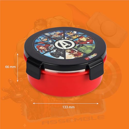 Image of CELLO Kidzbee Pluto Mighty Heroes Insulated Kids Lunch Box, Black | Silicone Food-Grade Seal Lid | 3D Touch & Feel Designs Tiffin | Leak Proof & Secure 4 Sided Click Locks | Ideal for School & Picnic