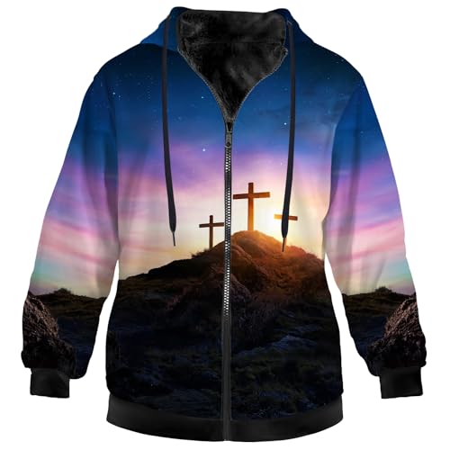 Faith Jacket for Women Men Fleece Sweatshirts Zip Up Hoodies Long Sleeve Hooded Coat with Pockets