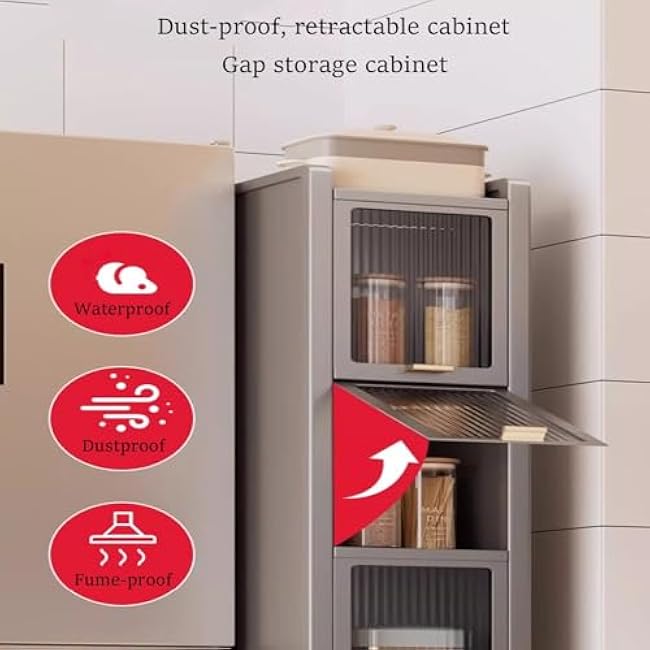 Kitchen Rolling Cart, Compact Space Kitchen Pantry, 5/6 Tier Slim Storage Trolley, Ultra-Narrow Gap Storage Rack, Rolling Spice Rack Next to Fridge Slim(Gray,W 13.8 x D 16.5 x H 61.8 in)-y34hCgal