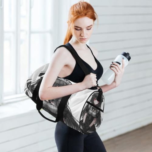 Bolsa de gimnasio unisex negra con grabado estilo anime gótico 6