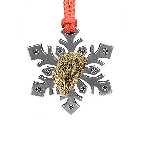 Handcrafted Gold Plated Wheaten Terrier Dog Head Hanging Snowflake Ornament for Decorating Holiday Wreaths and Christmas Trees - Made in United States - SKU DG180SF