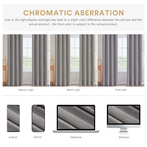 Image of PrincedecoBlackout Curtains Linen Blended 54 Inch Long Room Darkening Black Out Curtains for Living Room with Natural Slubs & Grayish (Not Solid) Thermal Insulated Grommet 2 Panels,Heathered Dove