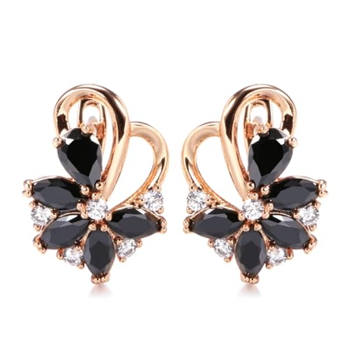 Boucles d'oreilles fleur de zircon naturel en or rose 585 - Cadeau femme