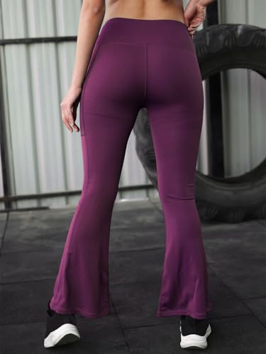 Image of CHKOKKO Gym Pants for Women Workout High Waist Flared Yoga Pants for Woman with Side Pocket Quick Dry Body Fit Stretchable Sports Leggings Trousers Activewear Lower