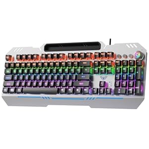 AULA Keyboard, T102M 104 Keys Hot Swappable Mechanical Gaming Keyboard with Rainbow Backlit, Red Switches, All-Metal Panel, Media Control Knob, Programmable USB Wired Keyboard for MAC Xbox PC Gamers