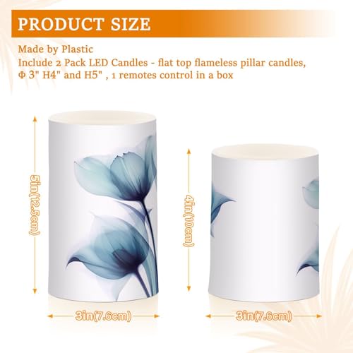 Image of Flickering Flameless Candles, Blue Tulip Flower LED Candles with Remote Timer, Set of 2 Battery Operated Candle for Valentine Wedding Birthday