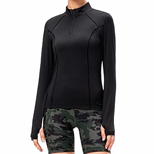 TERODACO Womens Long Sleeve Running Top Half Zip UPF 50+ Gym Hiking Workout Base Layer Women Sports Tops with Thumb Holes Breathable Quick Dry Lightweight