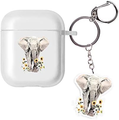 Elephant AirPods Case Clear Soft TPU Shockproof Protective Compatible Silicone Skin Case for AirPods 2 & 1 with Keychain Pendant