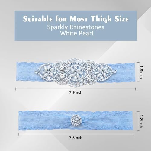 Blue Garters For Bride - Wedding Garter for Bride, Something Blue Gift for Bride, Gorgeous Pearl & Rhinestone Garter Belt Garter for Bride, Something Blue Wedding Gifts for Bride, Bridal Garter2