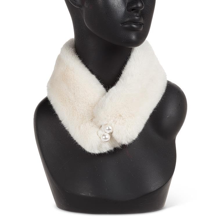 Abbott Collection Faux Fur Collar Scarf with Magnetic Closure and Pearl Accents, Ivory (22