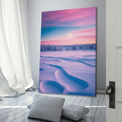 Toile esthétique de saison JIDUHON champ enneigé décoration moderne - 3