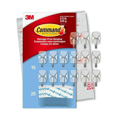 Command® Small Wire Hooks, 15 Hooks, 20 Clear Adhesive Strips, Damage Free Hanging Picture Hangers, No Tools Wall Hanging Strips for Living Spaces