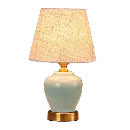 Mengjay Lámpara de mesa con base de jarrón de cerámica Pantalla de tela Lámpara de noche Lámpara de dormitorio Bombilla E27 Max 40W Diseño moderno Dimensiones 22 x 35 cm (azul)
