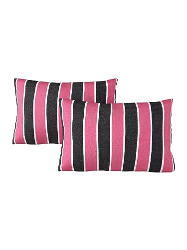 Image of 180 TC Pillow Cover Set of 2 | Pillow Cover Cotton 100% | Pillow Cover Set of 2 King Size | Wrinkle Free & Fade Resistance | Striped Pattern | Standard Size | All Season Use (Pink & Black)