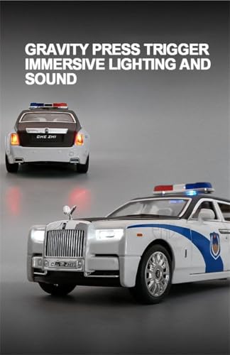 Image of 1 /24 Scale Wheels Diecast Rolls Royce Phantom Police Metal Model Pull Back Alloy Toys with Light and Sound Collection (White)
