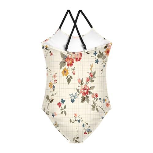 Floral Checked Girls One-Piece Swimsuit Quick Dry Beach Swim Bathing Suit2