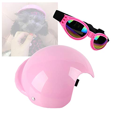 Pet Dog Cosplay Riding Helmet Cap, Sun Rain Protection Hat, Comes with Glasses, Motorcycle Bicycle Cap for Small Medium Cats Dogs ,Pink,S