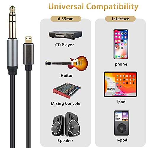 Lightning To 1/4 Inch 6.35Mm Trs Audio Stereo Cable For Iphone12/12 Pro/X/Xs/Xr/8/7/Ipad/Ipod, Amplifier, Speaker, Headphone, Mixer 6 Ft #TOP1
