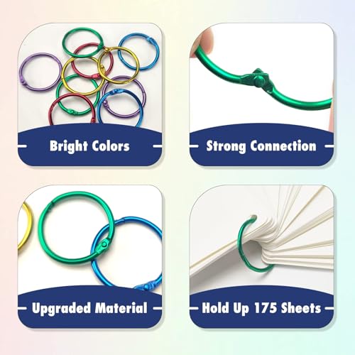 Image of OWLKELA 100 Pcs Binder Rings 1 Inch, Office Book Rings, Loose Leaf Rings, Metallic Assorted Colors