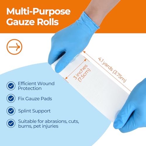 Image of Gauze Rolls Bandages 3 inch x 4.1yds, Conforming Stretch Gauze Bandage 6 Inch, 24 Rolls Individually Wrapped Includes Medical Tape
