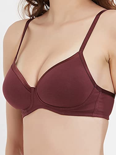 Image of SOIE Women's Solid Semi /Medium Coverage Padded Non-Wired Satin Panelled T-Shirt Bra