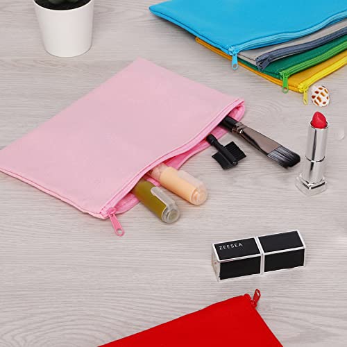 Image of 12 Pieces Cotton Canvas Makeup Bag, Multipurpose Cosmetic Bag with Zipper Travel Toiletry Pouch, Blank DIY Craft Bag (Multicolored A, XL)