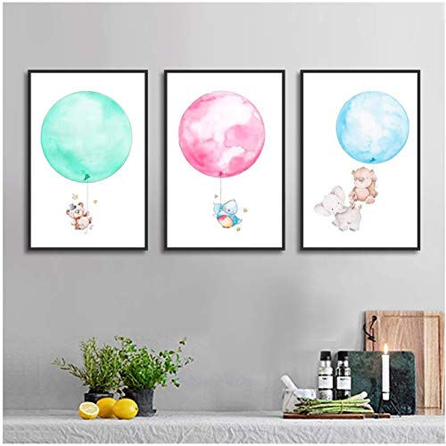 Toile ours oiseau ballon 50x70cm affiche decoration murale chambre