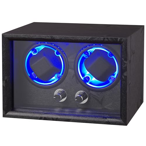 NENGKAFU Automatic Watch Winder for Rolex and Other Luxury Watches ，Double Watch Winder with Quiet Motor, Watch Winder with Led Light, Four Rotation Modes,Soft Elastic Watch Pillow，Best Gift (Black)