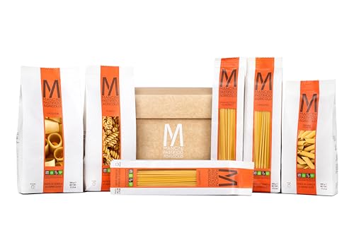 Pasta Mancini Handy Pasta 3 kg – Gift Box 6 formati artigianali Spaghetti, Linguine, Fusilli, Penne Rigate, Paccheri, Spaghettoni Quadrati – grano duro 100% italiano trafilata al bronzo