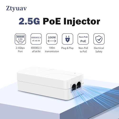 Image of 2.5Gbps PoE Injector 30W Power Over Ethernet Adapter with 2 Ports, IEEE 802.3af /at Compliant - Distance Up to 100 Meters, 2.5G PoE Adapter Ideal for Camera, TV and IP Phone, White