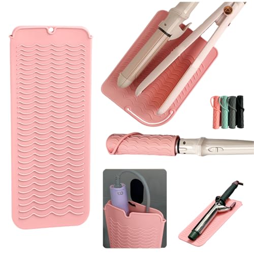 Alfombrilla de silicona resistente al calor 2 en 1 con orificio para colgar, alfombrilla de viaje resistente al calor para plancha y bolsa para herramientas de peinado calientes miniatura 1