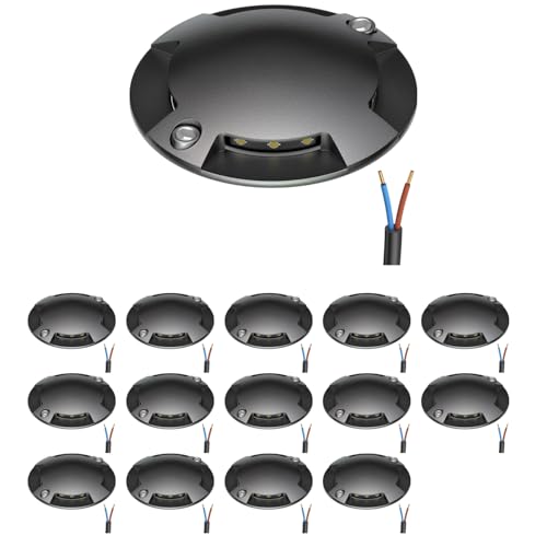 ledscom.de 15 LED Lámpara de suelo, baliza de señalización RUNDA para exteriores, IP67, 4 llamas, antracita, redonda, 70mm Ø, blanco cálido
