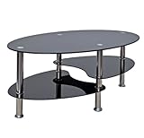[page_title]-Glastisch Beistelltisch Schwarz Couchtisch Oval Edelstahl mit 8 mm ESG Sicherheitsglas
