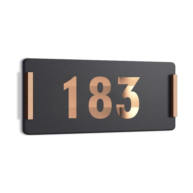 HOTEL ROOM NUMBER PLATES - 183| Black acrylic board fixed mirror gold number | Easy installation type double sided tape fixed on backside-image-49
