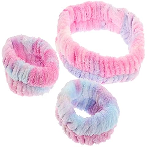Healvian Facial Makeup Headband with Wrist Washband Face Wash Set Elastic Spa Hair Band Plush Head Wraps Makeup Supplies for Women Girls Assorted Color Cover