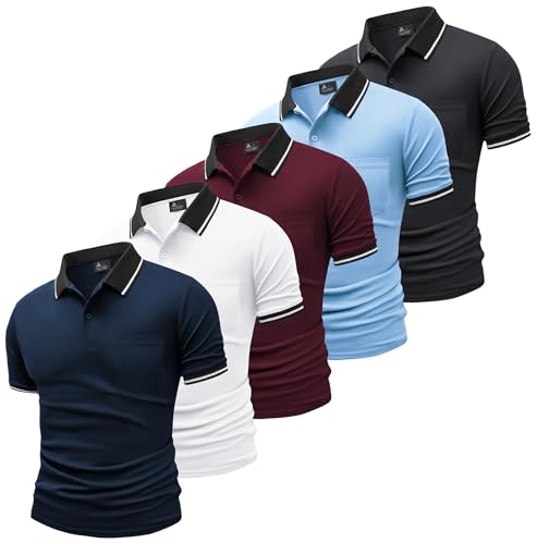 SwissWell 5er Pack Poloshirt Herren Kurzarm Atmungsaktiv Poloshirt Set Leichtes Golf Polohemd Polo T Shirt mit Brusttasche