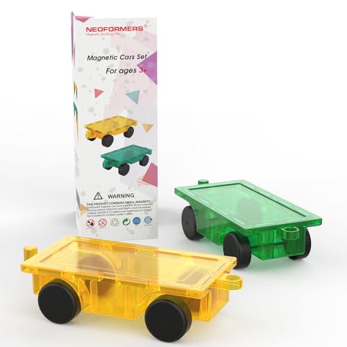 NEOFORMERS Magnetic Tiles Car Set Truck Kit Toy with Stronger Magnets, Educational Magnet Cars with Re-Enforced Hitch and Long Bed for Girls Boys Toddler Ages 3+ (Green & Yellow)
