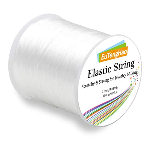 EuTengHao 1mm Elastic String for Bracelet Crystal String Cord 150m Elastic Cord Stretchy Bracelet String Bead Cord Jewelry String for Bracelet Beading Jewelry Making(150m/492ft, 1mm)