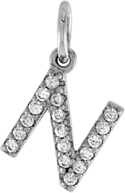 Very Tiny Sterling Silver CZ Block Initial A to Z Pendant for Women Rhodium Finish 1/4 inch tall