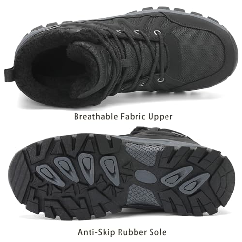 FLARUT Herren Winterstiefel Warm Gefüttert Wanderstiefel Schneestiefel Trekking Stiefel Schuhe Winterschuhe Wanderschuhe Schneeschuhe Outdoor(Schwarz,42)