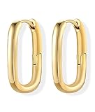 Gold Huggie Hoop Earrings Square Hoops Earring for Women 14K Gold Plated Lightweight Chunky Gold Paper Clip Earrings for Gifts, Brass, No Gemstone